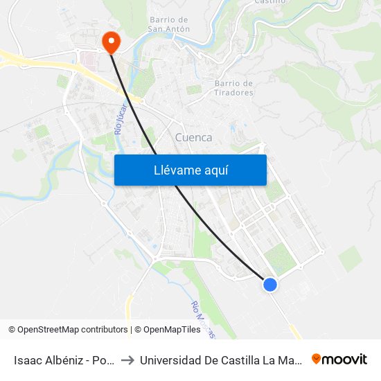 Isaac Albéniz - Polígono Industrial to Universidad De Castilla La Mancha - Campus De Cuenca map