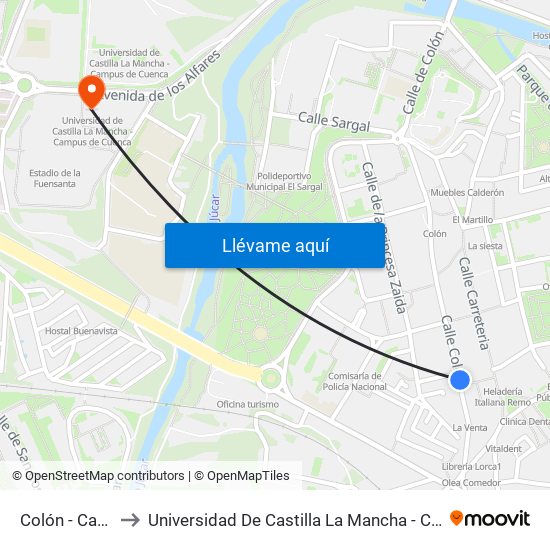 Colón - Carretería to Universidad De Castilla La Mancha - Campus De Cuenca map