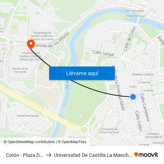 Colón - Plaza Del Nazareno to Universidad De Castilla La Mancha - Campus De Cuenca map