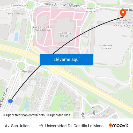 Av. San Julian - R. Buenavista to Universidad De Castilla La Mancha - Campus De Cuenca map