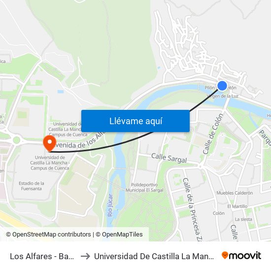 Los Alfares - Barrio San Antón to Universidad De Castilla La Mancha - Campus De Cuenca map