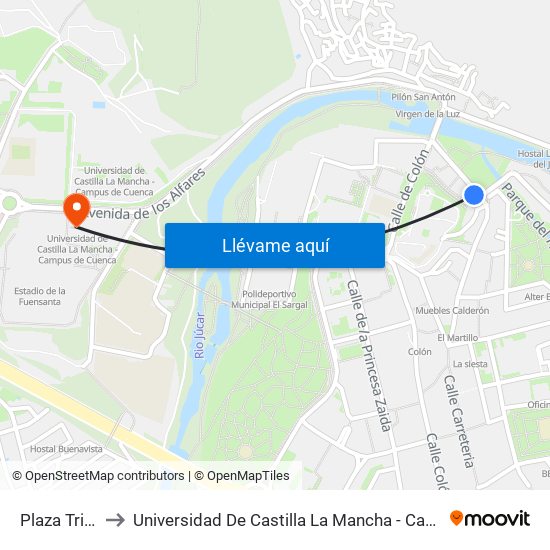Plaza Trinidad to Universidad De Castilla La Mancha - Campus De Cuenca map