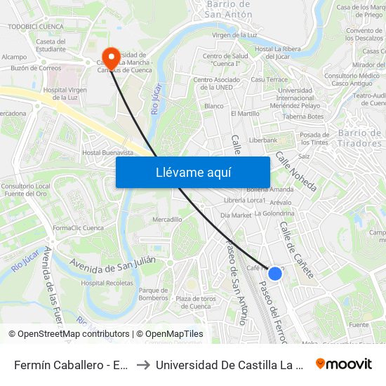 Fermín Caballero - Estación De Autobuses to Universidad De Castilla La Mancha - Campus De Cuenca map