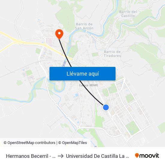 Hermanos Becerril - Residencial San José to Universidad De Castilla La Mancha - Campus De Cuenca map