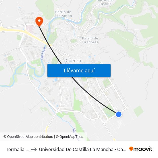 Termalia (365) to Universidad De Castilla La Mancha - Campus De Cuenca map