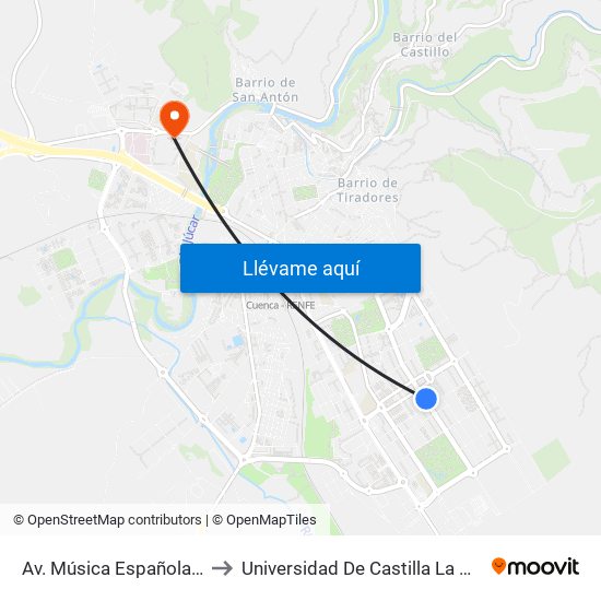 Av. Música Española - C. I. P. Isaac Albéniz to Universidad De Castilla La Mancha - Campus De Cuenca map