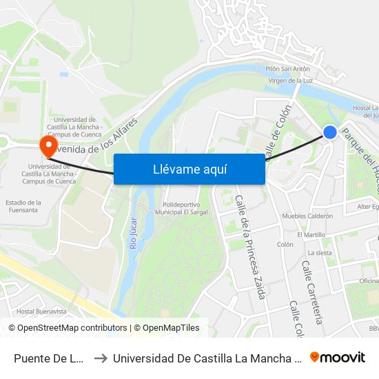 Puente De La Trinidad to Universidad De Castilla La Mancha - Campus De Cuenca map