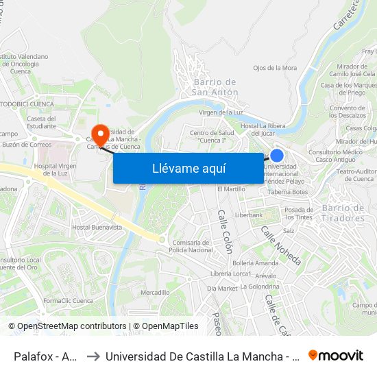 Palafox - Audiencia to Universidad De Castilla La Mancha - Campus De Cuenca map