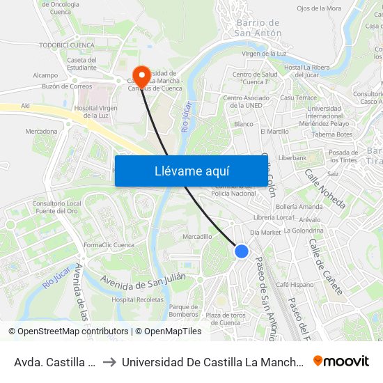 Avda. Castilla La Mancha to Universidad De Castilla La Mancha - Campus De Cuenca map