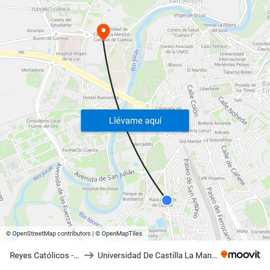 Reyes Católicos - Plaza De Toros to Universidad De Castilla La Mancha - Campus De Cuenca map