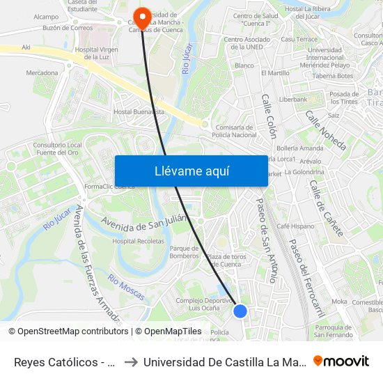 Reyes Católicos - Calle Guardia Civil to Universidad De Castilla La Mancha - Campus De Cuenca map
