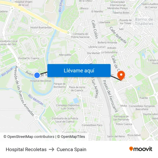 Hospital Recoletas to Cuenca Spain map