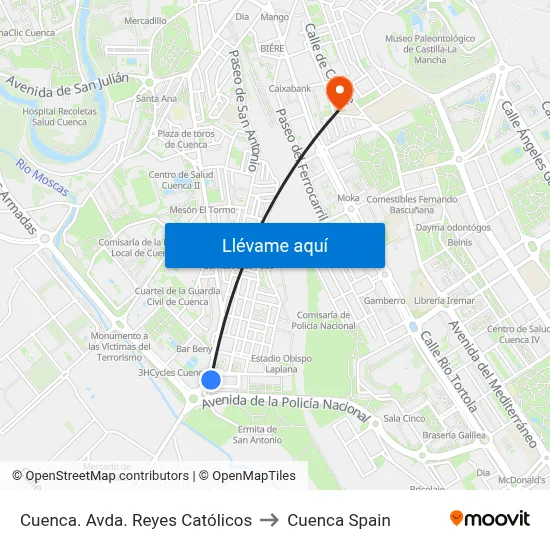 Cuenca. Avda. Reyes Católicos to Cuenca Spain map