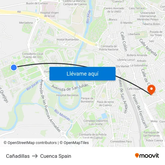 Cañadillas to Cuenca Spain map