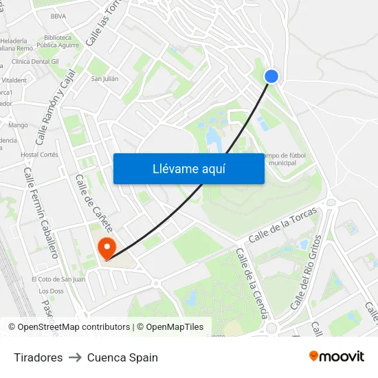 Tiradores to Cuenca Spain map