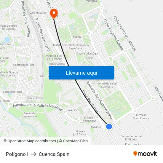 Polígono I to Cuenca Spain map