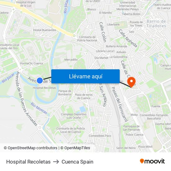 Hospital Recoletas to Cuenca Spain map