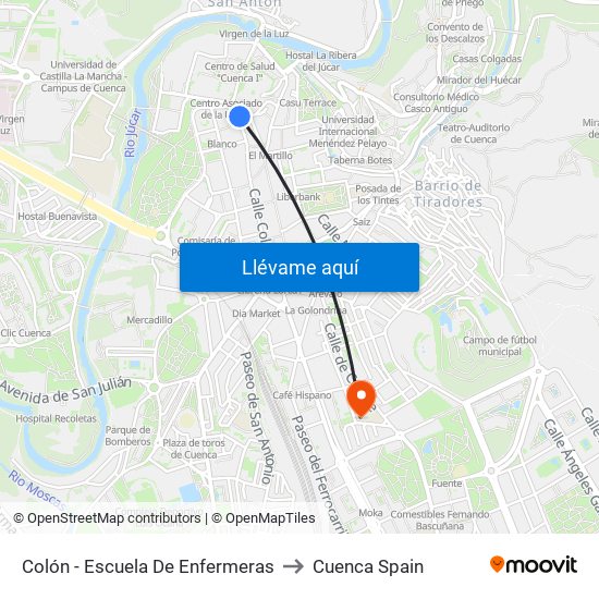 Colón - Escuela De Enfermeras to Cuenca Spain map
