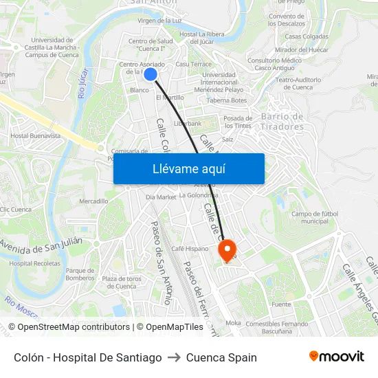 Colón - Hospital De Santiago to Cuenca Spain map