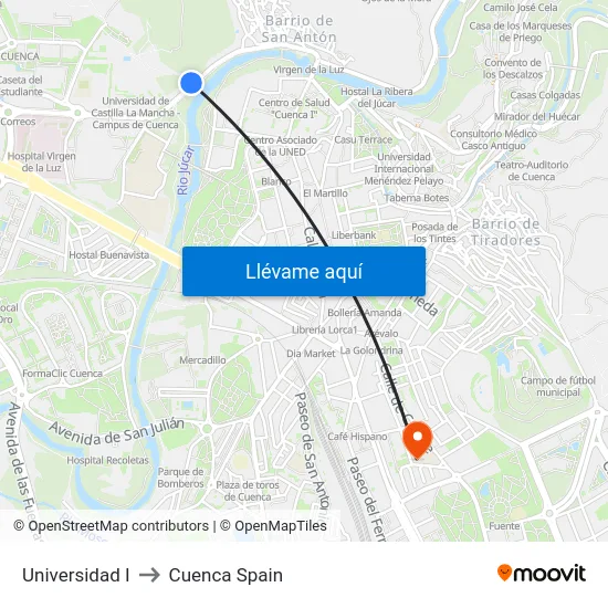 Universidad I to Cuenca Spain map