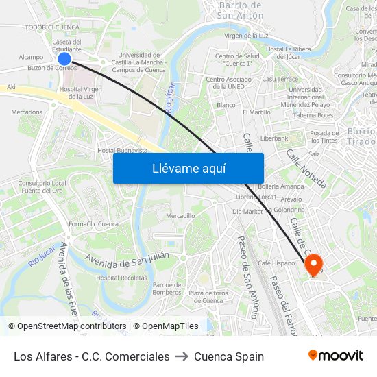 Los Alfares - C.C. Comerciales to Cuenca Spain map