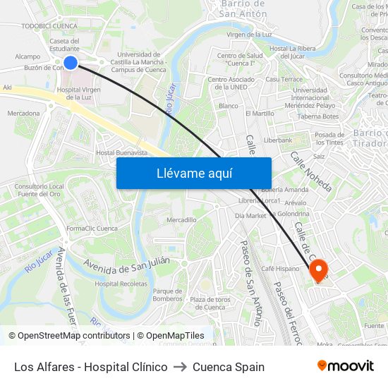 Los Alfares - Hospital Clínico to Cuenca Spain map