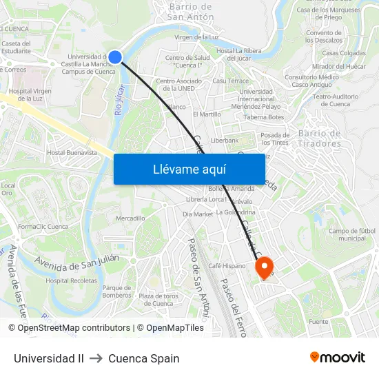 Universidad II to Cuenca Spain map
