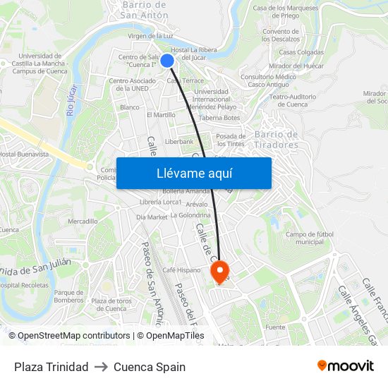 Plaza Trinidad to Cuenca Spain map