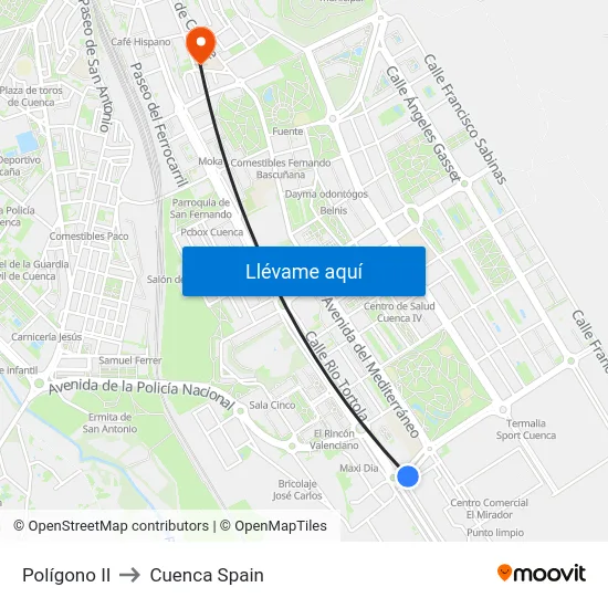 Polígono II to Cuenca Spain map