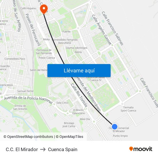 C.C. El Mirador to Cuenca Spain map