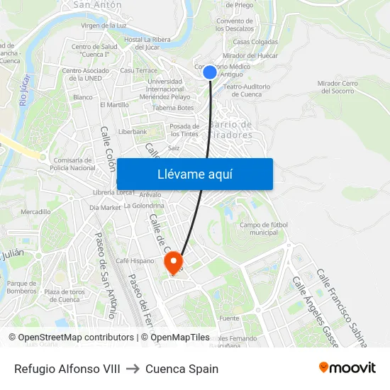 Refugio Alfonso VIII to Cuenca Spain map