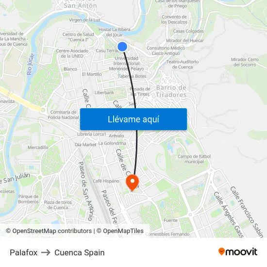 Palafox to Cuenca Spain map