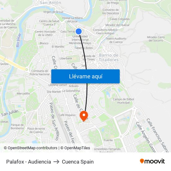 Palafox - Audiencia to Cuenca Spain map