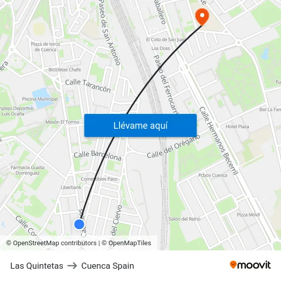 Las Quintetas to Cuenca Spain map
