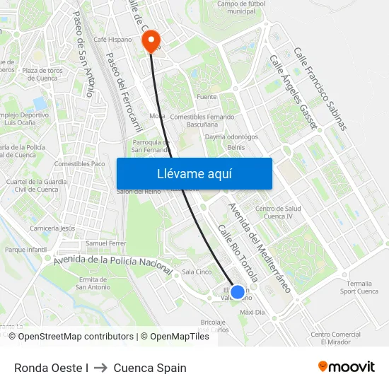 Ronda Oeste I to Cuenca Spain map