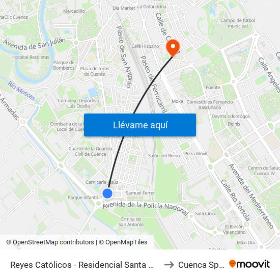 Reyes Católicos - Residencial Santa Mónica to Cuenca Spain map