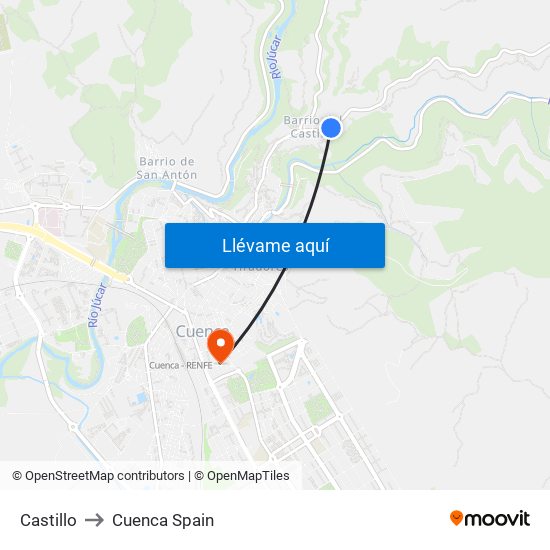 Castillo to Cuenca Spain map