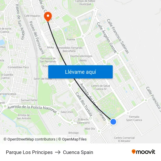 Parque Los Príncipes to Cuenca Spain map