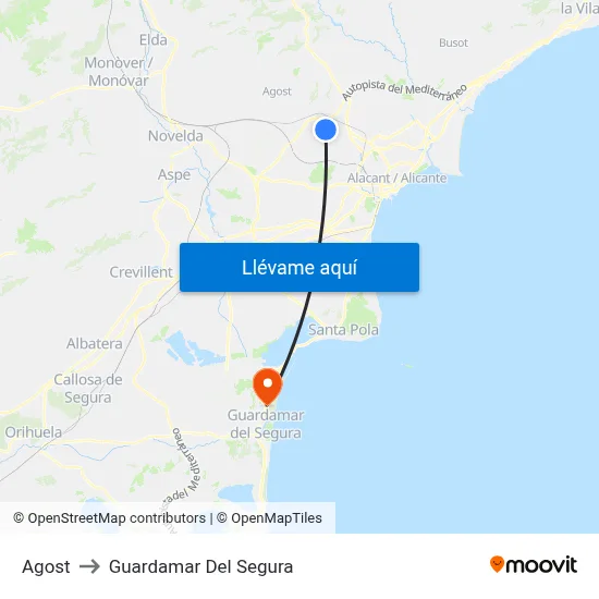 Agost to Guardamar Del Segura map