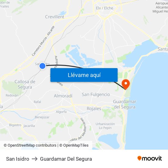 San Isidro to Guardamar Del Segura map