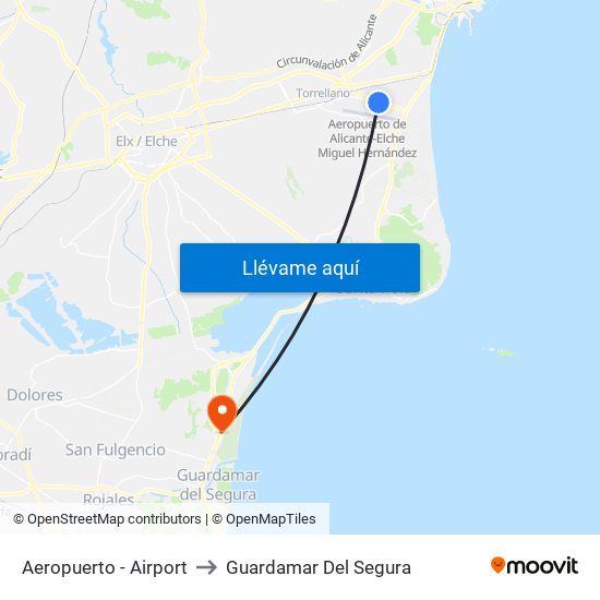 Aeropuerto - Airport to Guardamar Del Segura map