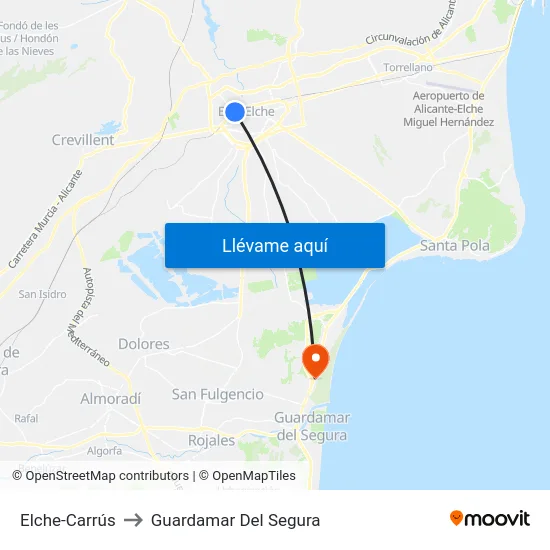 Elche-Carrús to Guardamar Del Segura map