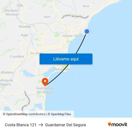 Costa Blanca 121 to Guardamar Del Segura map