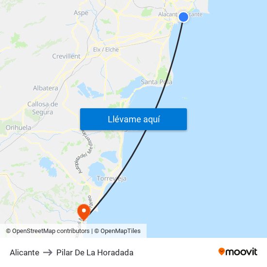 Alicante to Pilar De La Horadada map