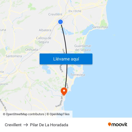 Crevillent to Pilar De La Horadada map