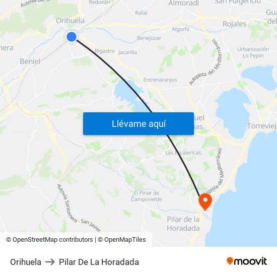Orihuela to Pilar De La Horadada map