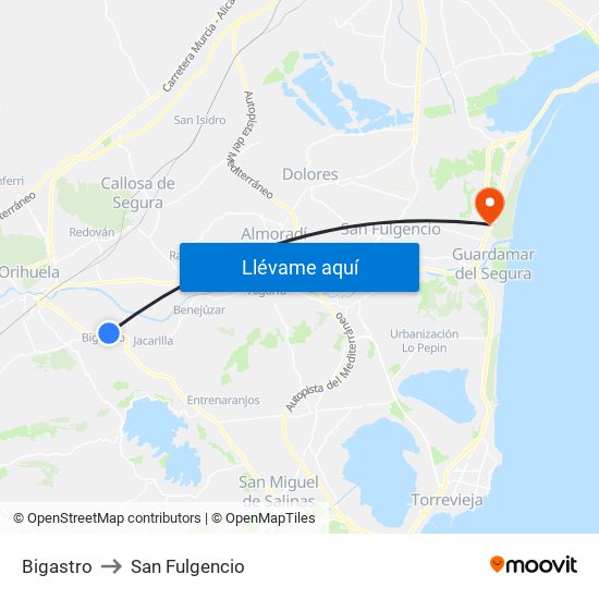 Bigastro to San Fulgencio map