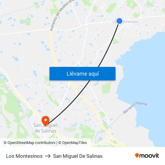 Los Montesinos to San Miguel De Salinas map