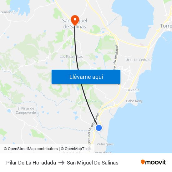 Pilar De La Horadada to San Miguel De Salinas map