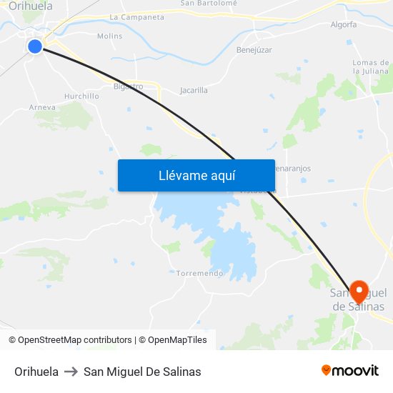 Orihuela to San Miguel De Salinas map